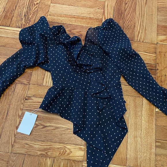 Self Portrait Plumetis Frill Top Navy - Picture 3 of 6